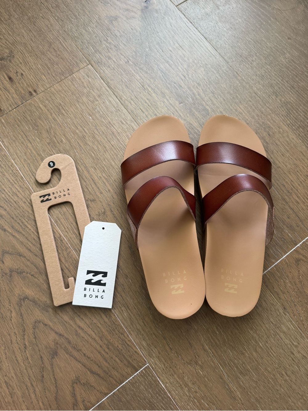 Billabong Brown Leather Cross-Strap Slides